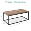 44in Modern Industrial Rectangular Wood Grain Coffee Table w/ Metal Frame