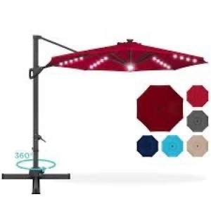 360-Degree Solar LED Cantilever Offset Patio Umbrella w/ Tilt - 10ft