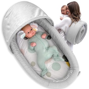 Lulyboo Indoor/Outdoor Cuddle & Play Baby Travel Lounge, Portable, Adjustable Baby Nest Backpack, Gray/Bubble, Like New, Retail - $83