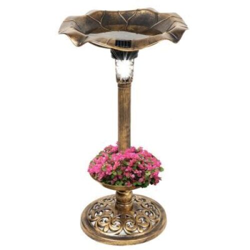 Solar Lighted Bird Bath w/ Planter