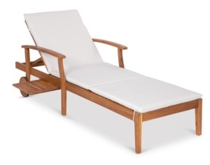 Adjustable Acacia Wood Chaise Lounge Chair w/ Side Table, Wheels - 79x26in, Cream