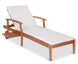 Adjustable Acacia Wood Chaise Lounge Chair w/ Side Table, Wheels - 79x26in, Cream