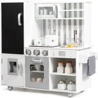 GLACER Kids Kitchen&nbsp;Playset, Wooden Play&nbsp;Kitchen w/ Lights,&nbsp;Sounds, Blackboard,&nbsp;Cookware Utensils,&nbsp;Stove, Sink, Microwave,&nbsp;Storage Cabinet,Pretend Cooking Food&nbsp;Set for Toddlers Boys&nbsp;Girls Ages 3+ , Like New , Retail - $159.99