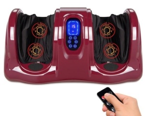 Therapeutic Foot Massager w/ High Intensity Rollers, Remote, 3 Modes, Burgundy