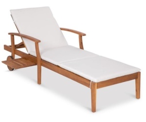 Adjustable Acacia Wood Chaise Lounge Chair w/ Side Table, Wheels - 79x26in, Cream