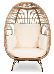 Wicker Egg Chair Oversized Indoor Outdoor Patio Lounger, Ivory