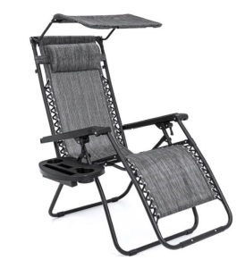 Folding Zero Gravity Recliner Patio Lounge Chair w/ Canopy, Side Tray, Gray