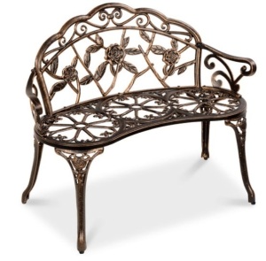 Steel Garden Bench Outdoor Patio Furniture w/ Floral Rose Accent - 39in, Bronze