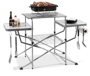 Portable Folding Grill Table w/ Carrying Case, 4 Utility Hooks