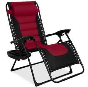 Oversized Padded Zero Gravity Chair, Folding Recliner w/ Headrest, Side Tray, Burgundy