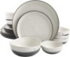 Gibson Elite Rhinebeck Round Reactive Glaze Double Bowl Stoneware Dinnerware Set, 16pcs, White and Black - Appears New&nbsp;