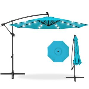 Solar LED Offset Hanging Patio Umbrella w/ Crank Tilt Adjustment - 10ft