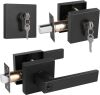 Keyed Alike Entrance Door Leverset with Square Double Cylinder Deadbolt in Matte Black, 5 Sets