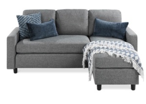 Linen Sectional Sofa Couch w/ Chaise Lounge, Reversible Ottoman Bench, Gray