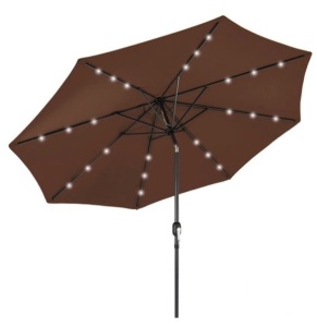 Solar LED Lighted Patio Umbrella w/ Tilt Adjustment, UV-Resistance - 10ft, Brown