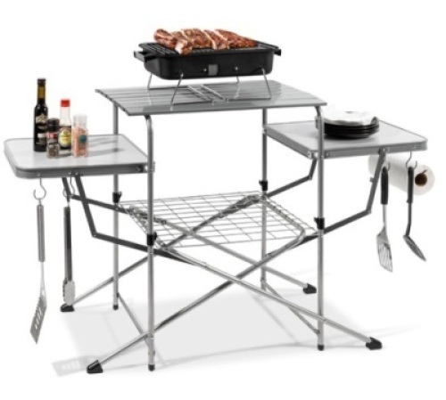 Portable Folding Grill Table w/ Carrying Case, 4 Utility Hooks