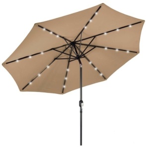 Solar LED Lighted Patio Umbrella w/ Tilt Adjustment, UV-Resistance - 10ft, Tan