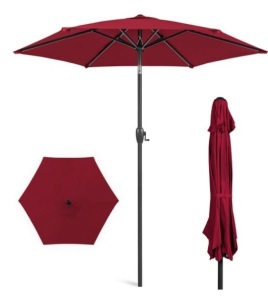 Outdoor Market Patio Umbrella w/ Push Button Tilt, Crank Lift - 7.5ft, Burgundy