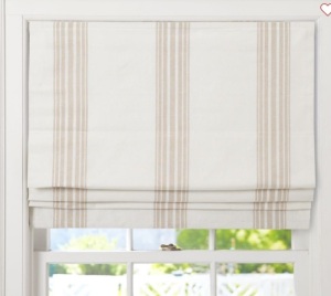 Pottery Barn, Riviera Striped Linen/Cotton Cordless Roman Shade, 32 x 64", Sandalwood, Like New, Retail - $249