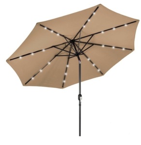 Solar LED Lighted Patio Umbrella w/ Tilt Adjustment, UV-Resistance - 10ft, Tan