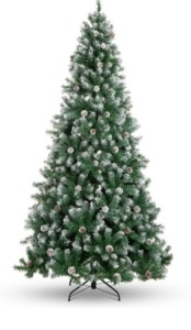 Pre-Decorated Christmas Tree w/ Pine Cones, Flocked Branch Tips, 7.5ft