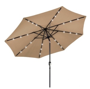 Solar LED Lighted Patio Umbrella w/ Tilt Adjustment, UV-Resistance - 10ft, Tan