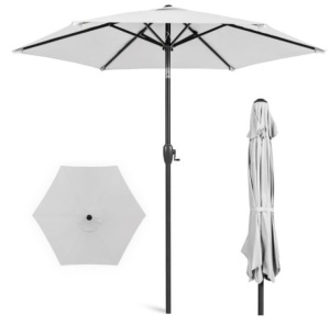 Outdoor Market Patio Umbrella w/ Push Button Tilt, Crank Lift - 7.5ft, Fog Gray