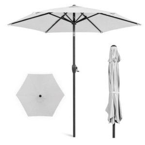 Outdoor Market Patio Umbrella w/ Push Button Tilt, Crank Lift - 7.5ft, Fog Gray