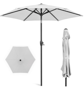 Outdoor Market Patio Umbrella w/ Push Button Tilt, Crank Lift - 7.5ft, Fog Gray