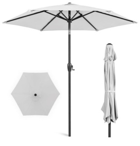 Outdoor Market Patio Umbrella w/ Push Button Tilt, Crank Lift - 7.5ft, Fog Gray