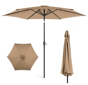 Outdoor Steel Market Patio Umbrella Decoration w/ Tilt, Crank Lift - 10ft, Tan