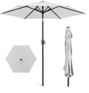 Outdoor Market Patio Umbrella w/ Push Button Tilt, Crank Lift - 7.5ft, Fog Gray