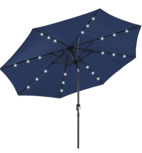 Solar LED Lighted Patio Umbrella w/ Tilt Adjustment, UV-Resistance - 10ft, Navy Blue