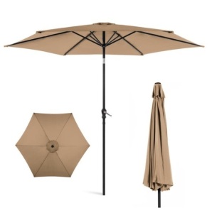 Outdoor Steel Market Patio Umbrella Decoration w/ Tilt, Crank Lift - 10ft, Tan