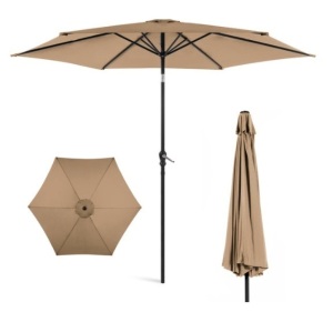 Outdoor Steel Market Patio Umbrella Decoration w/ Tilt, Crank Lift - 10ft, Tan