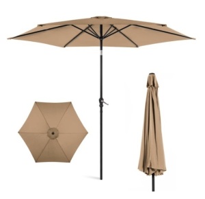 Outdoor Steel Market Patio Umbrella Decoration w/ Tilt, Crank Lift - 10ft, Tan