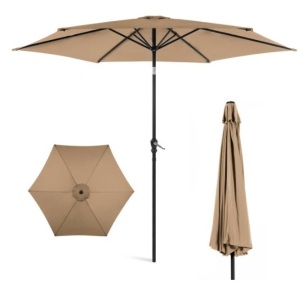 Outdoor Steel Market Patio Umbrella Decoration w/ Tilt, Crank Lift - 10ft, Tan