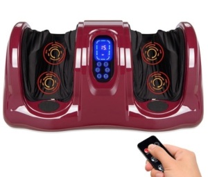 Therapeutic Foot Massager w/ High Intensity Rollers, Remote, 3 Modes, Burgundy