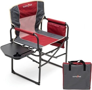 Sunnyfeel Camping Directors Chair, HeavyDuty,Oversized Portable Folding Chair with Side Table,Pocket for Beach, Fishing,Trip, Picnic, Lawn, ConcertOutdoor Foldable Camp Chairs, Like New, Retail - $69.95