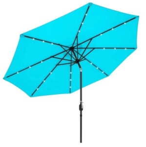 Solar LED Lighted Patio Umbrella w/ Tilt Adjustment, UV-Resistance - 10ft, Light Blue