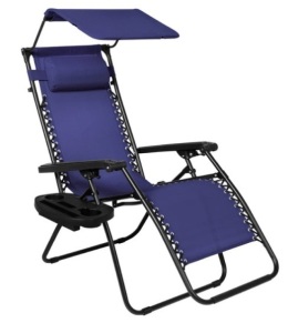 Folding Zero Gravity Recliner Patio Lounge Chair w/ Canopy, Side Tray, Navy Blue