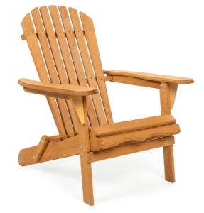 Folding Wooden Adirondack Chair Accent Furniture w/ Natural Finish - Brown