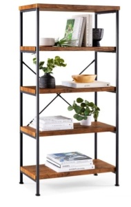 5-Tier Industrial Bookshelf w/ Metal Frame, Wood Shelves, Brown