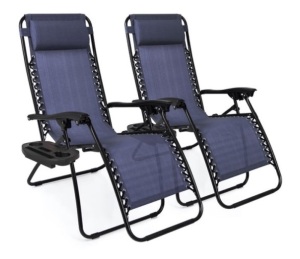 Set of 2 Adjustable Zero Gravity Patio Chair Recliners w/ Cup Holders, Blue