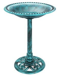 Vintage Outdoor Garden Bird Bath w/ Fleur-de-Lis Accents, Green