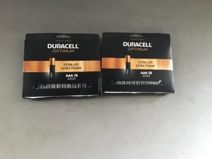 Duracell Optimum AAA Batteries | Lasting Power Triple ABattery | Alkaline AAA Battery Ideal for Household and OfficeDevices | Resealable Package for Storage, 18 Count, LOT of 2, New, Retail - $18.47 Each