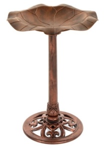 Lily Leaf Pedestal Bird Bath Decoration Accent w/ Floral Accents, Copper