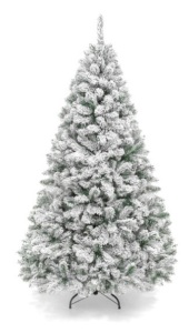 Premium Snow Flocked Artificial Pine Christmas Tree w/ Foldable Metal Base, 7.5ft 