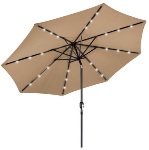 Solar LED Lighted Patio Umbrella w/ Tilt Adjustment, UV-Resistance - 10ft, Tan