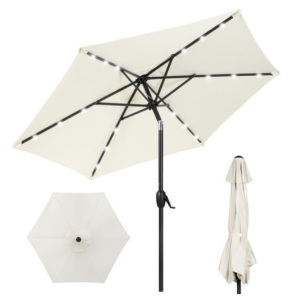 Outdoor Solar Patio Umbrella w/ Push Button Tilt, Crank Lift - 7.5ft, Cream